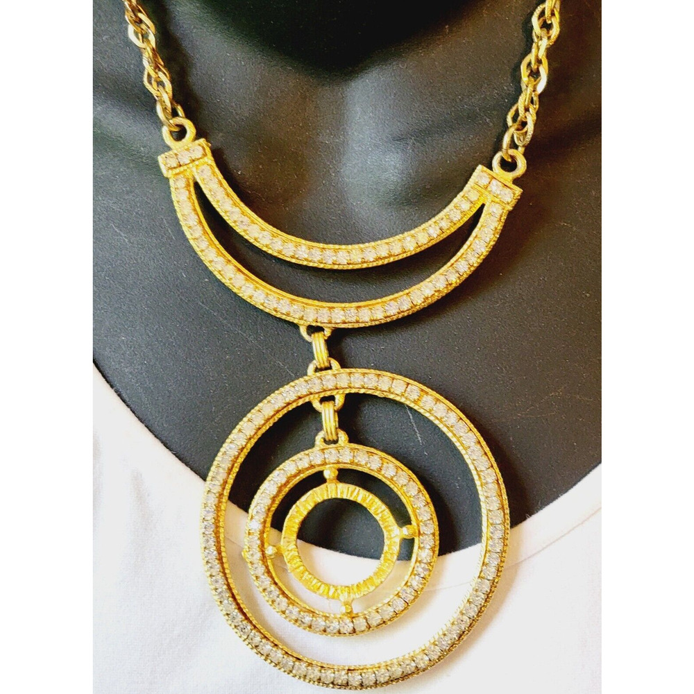 Contemporary‎ Rhinestone Statement Necklace Gold-tone Adjustable, 5” Bib wh04-40